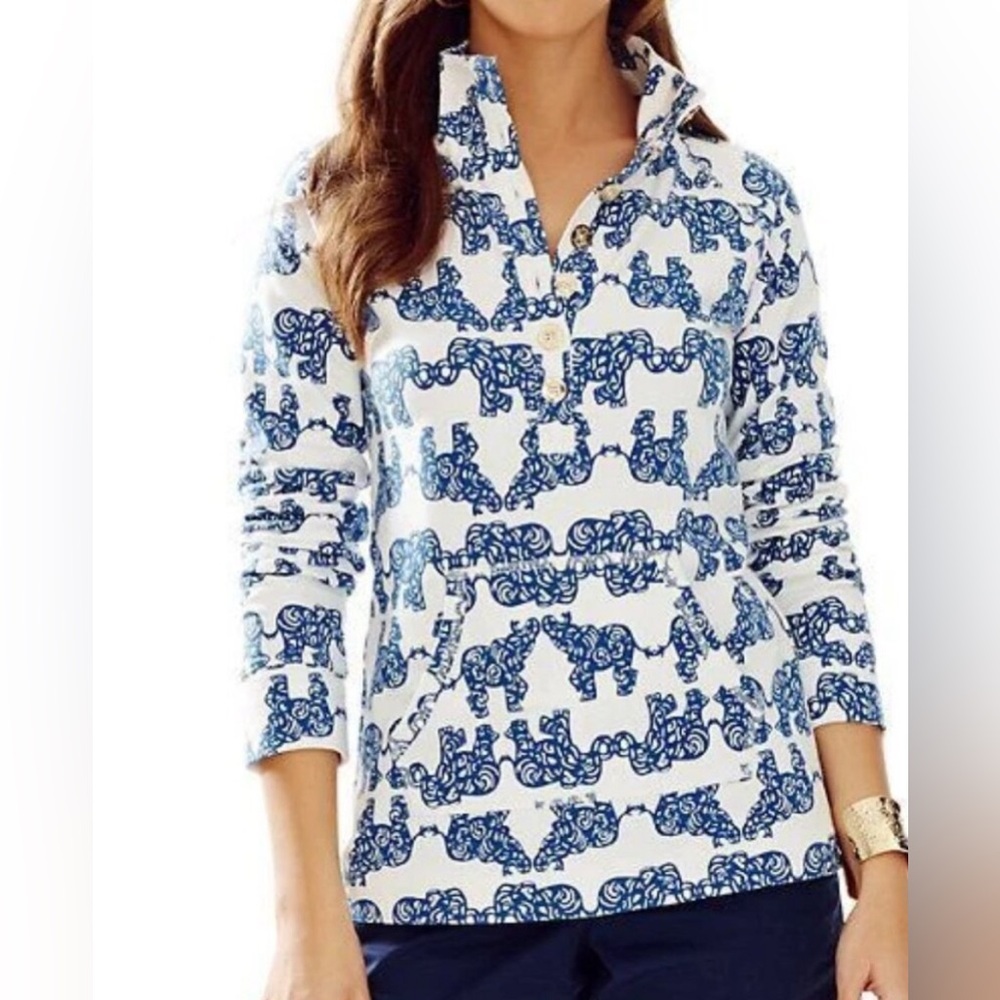 Lilly Pulitzer Pack your Trunk White and Navy Captain Printed Popover